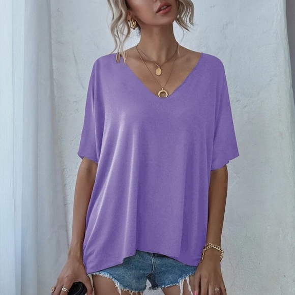 Black V neck Classic Dolman Sleeve Oversized Top - Picture 8 of 9